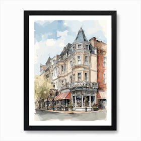 Georgetown Washington Dc Neighborhood Watercolour 4 Art Print