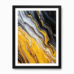 Abstract Texture On A Wall Swirling Pattern Of Fluid Gold Silver Yellow Grey And Black Resembli (1) Art Print