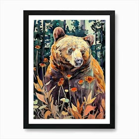 Brown Bear In The Woods animal art Art Print