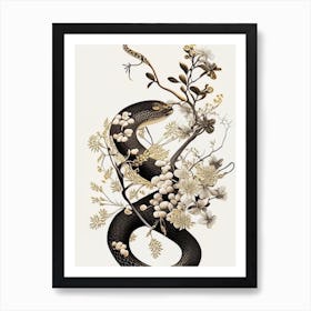 Brown Tree Snake Gold And Black Art Print