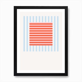 Stripes Pattern Poster Blue & Red Art Print