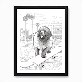 Newfoundland Dog Skateboarding Line Art 1 Poster