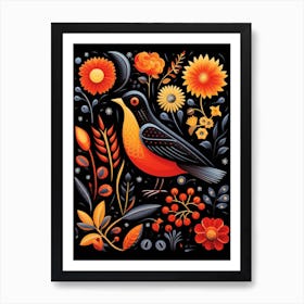 Folk Bird Illustration Blackbird 3 Art Print