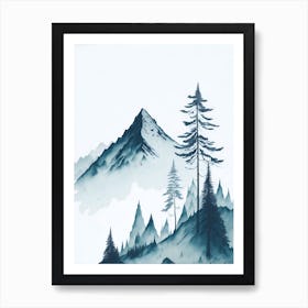 Mountain And Forest In Minimalist Watercolor Vertical Composition 302 Art Print
