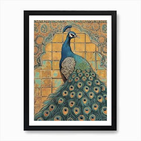 Blue Mustard Peacock Mosaic Tile Art Print