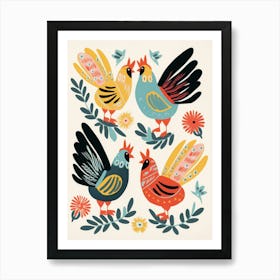 Folk Style Bird Painting Rooster 1 Art Print