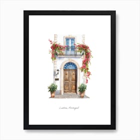 Lisbon, Portugal   Mediterranean Doors Watercolour Painting 4 Poster Póster