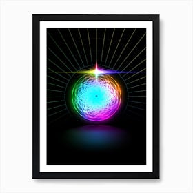 Neon Geometric Glyph in Candy Blue and Pink with Rainbow Sparkle on Black n.0076 Art Print