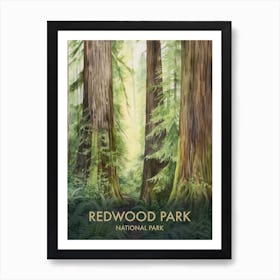 Redwood National Park Watercolour Vintage Travel Poster 3 Art Print