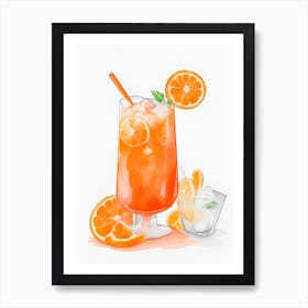 Aperol With Ice And Orange Watercolor Vertical Composition 3 Art Print