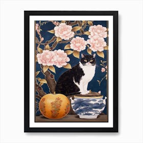 Camellia With A Cat 3 William Morris Style Art Print