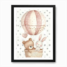 Teddy Bear And Hot Air Balloon Kids and Nursery Art Print