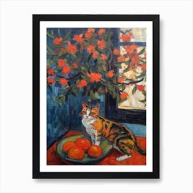 Still Life Of Dahlia With A Cat 3 Art Print