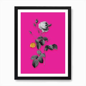 Vintage Provence Rose Black and White Gold Leaf Floral Art on Hot Pink n.0981 Art Print