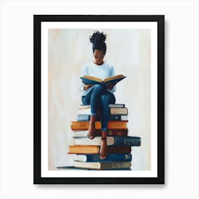 Black Woman Reading Book Art Print | Book Lover Print | African American Wall Art | Black Girl Digital Art | Cozy Bookish Wall Decor Art Print