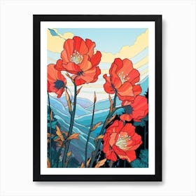 Red Tulips Mountain Landscape 3 Art Print