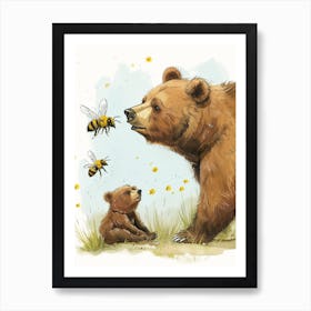 European Honey Bee Storybook Illustration 2 Art Print