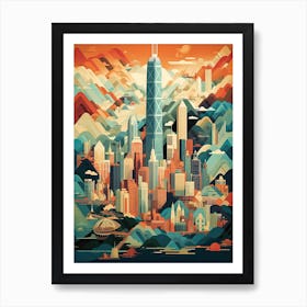 Hong Kong, China, Geometric Illustration 3 Art Print