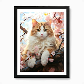 Cat In Cherry Blossoms Art Print