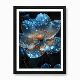 Blue Flower With Water Droplets 2 Art Print