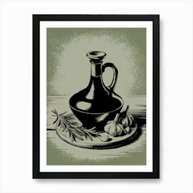 Vintage Olive Oil And Garlic Art Print