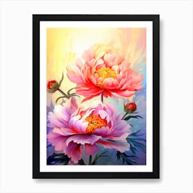 Peony With Sunset Watercolor Style (2) Art Print