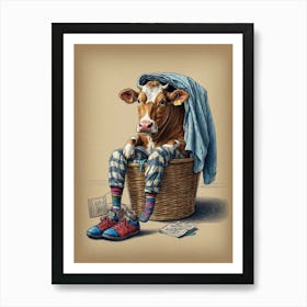 Cow In A Basket Art Print