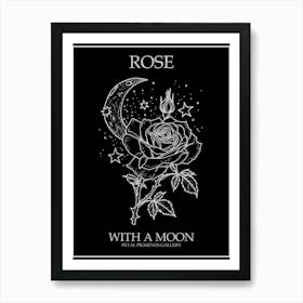 Rose With A Moon Line Drawing 3 Poster Inverted Art Print