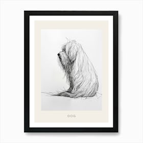 Hairy Dog Black & White Line Sketch Poster Art Print