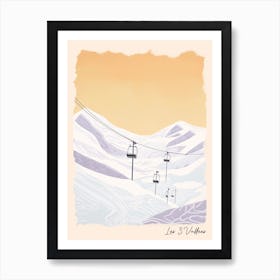 Poster Of Les 3 Vallees   France, Ski Resort Pastel Colours Illustration 1 Art Print