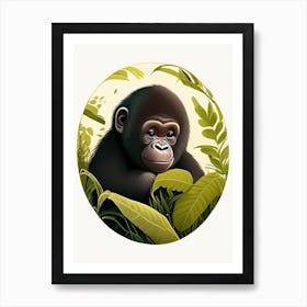 Baby Gorilla Playing, Gorillas Cute Kawaii Art Print