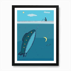 Submarine Fishing Sea Fantasy Ocean Fish Underwater Nature Moon Ice Winter Art Print