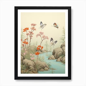 Butterflies By The River Japanese Style Painting 2 Art Print