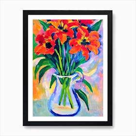 Tiger Lily Floral Abstract Block Colour 2 Flower Art Print