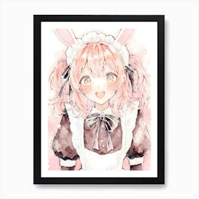 Kawaii Anime Bunny Girl Maid Watercolor Affiche