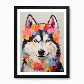 Siberian Husky Portrait With A Flower Crown, Matisse Painting Style 1 Art Print