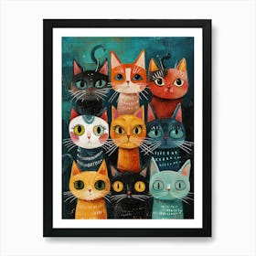 Beautiful Painting Funky Cats Art Print