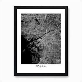 Osaka Black And White Map Art Print