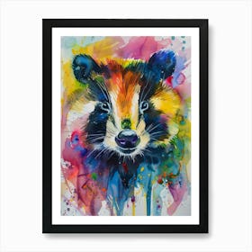 Badger Colourful Watercolour 4 Art Print