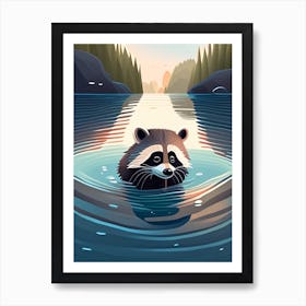 Curious Raccoon Swimming In River Art Print