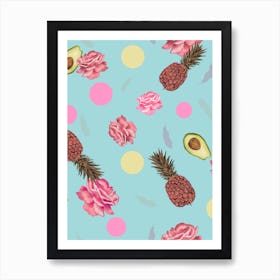 Avocado Roses Pineapple Art Print