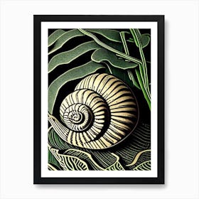 Garden Snail In Wetlands Linocut Art Print