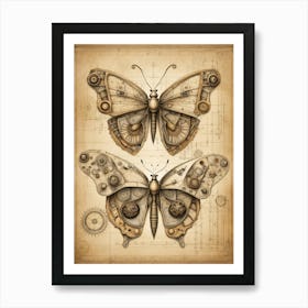 Da Vinci Butterfly Drawing v3 Art Print