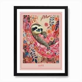 Floral Animal Painting Sloth Poster Art Print