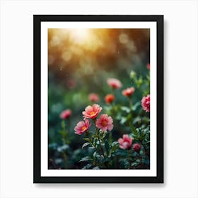 Pink Flowers In The Garden 1 Art Print