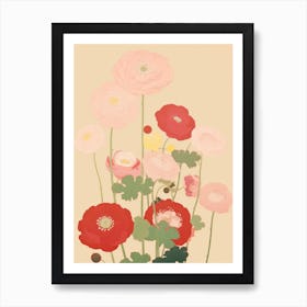 Ranunculus Flower Big Bold Illustration 3 Art Print
