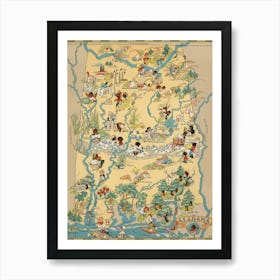 Vintage Alabama Pictorial Map Art Print