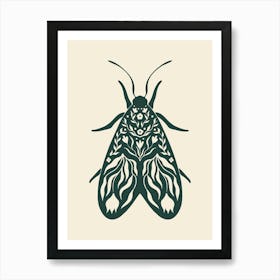 Folk Art Moth 02 - Midnight Green Art Print