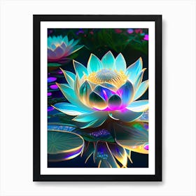 Lotus Flower In Garden Holographic 1 Art Print