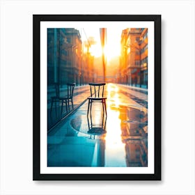 Empty Chair In The City with Reflection Art Print